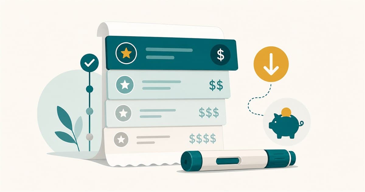 Illustration of a healthcare price comparison ladder for tirzepatide options
