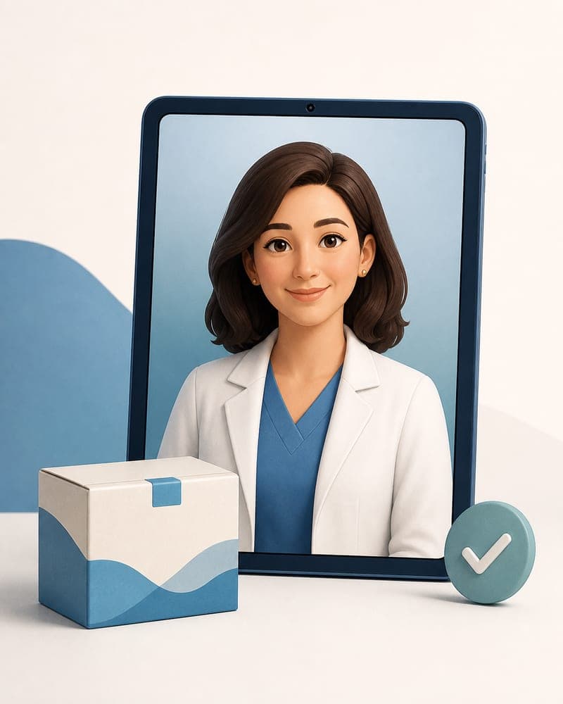 Editorial portrait illustration for bmiMD, a compounded GLP-1 telehealth provider with same-price-at-every-dose pricing and same-day consults