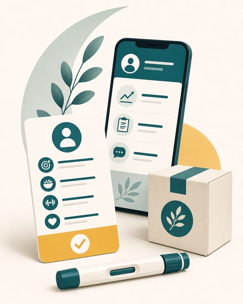 Editorial portrait illustration for Eden, a GLP-1 telehealth provider with same-price-at-every-dose pricing and both compounded and brand-name options