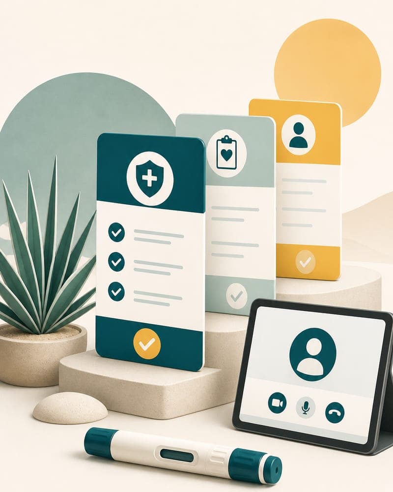 Editorial portrait illustration for Yucca Health, a clinically-backed GLP-1 telehealth provider with flexible monthly, 3-month, and 6-month plans